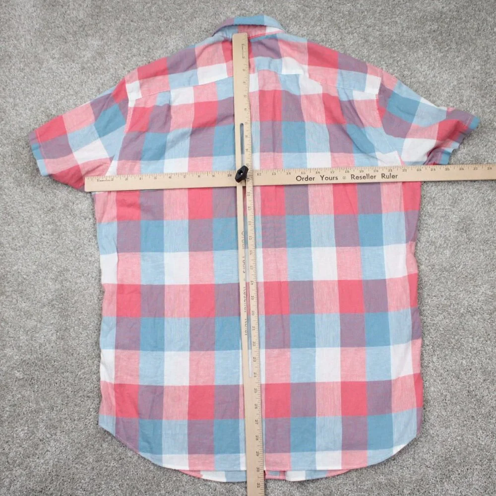 J. Crew Cotton/Linen Shirt Mens Large Pink/Blue/White Slim Fit S/S Button Preppy